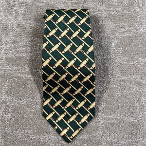 Polo Ralph Lauren Vintage Silk Green Polo Mallet Print Hand Made USA Tie